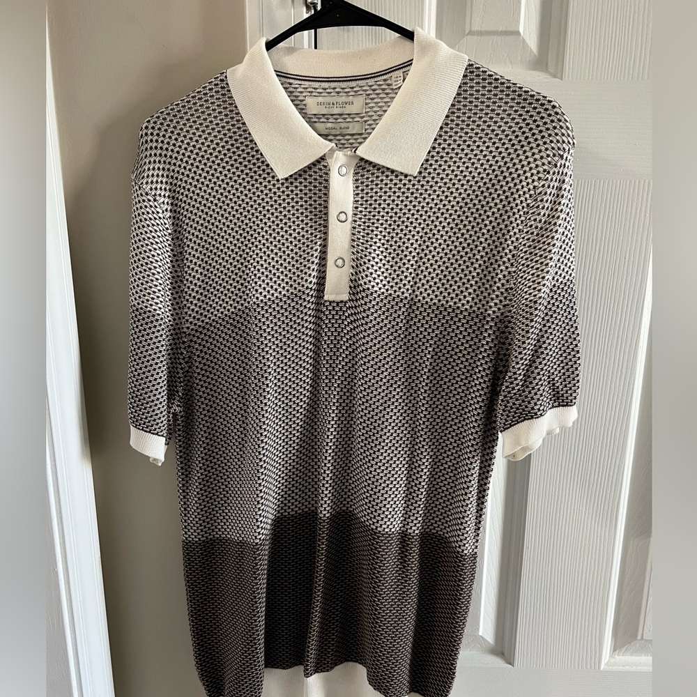 Denim & Flower Gray and White Polo Shirt